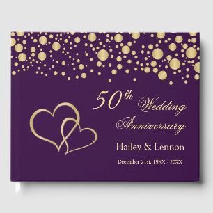 Gold Confetti Hearts 50th Wedding Anniversary Guest Book