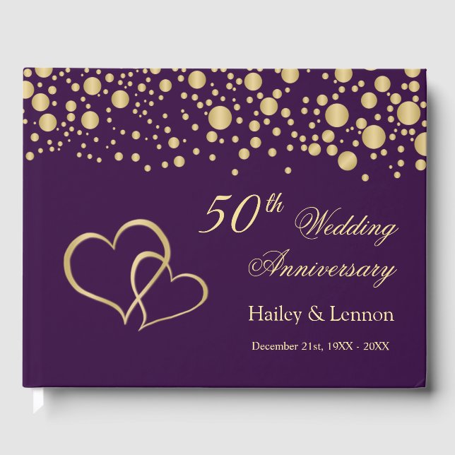 Gold Confetti Hearts 50th Wedding Anniversary Guest Book (Front)
