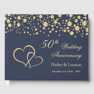 Gold Confetti Hearts 50th Wedding Anniversary Guest Book