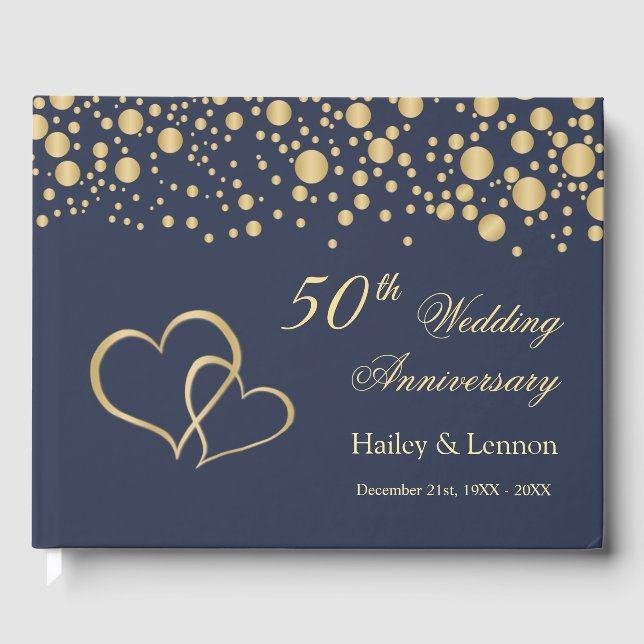 Gold Confetti Hearts 50th Wedding Anniversary Guest Book (Front)
