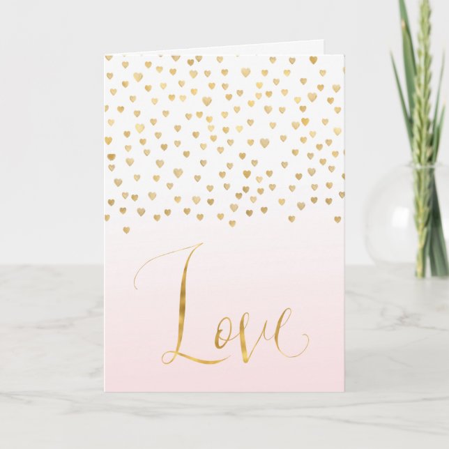 Gold Confetti Hearts Blush Pink Ombre Love Card (Front)