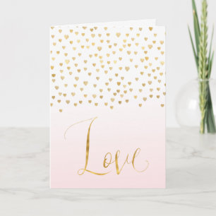 Gold Confetti Hearts Blush Pink Ombre Love Card