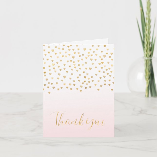 Gold Confetti Hearts Blush Pink Ombre Thank you (Front)