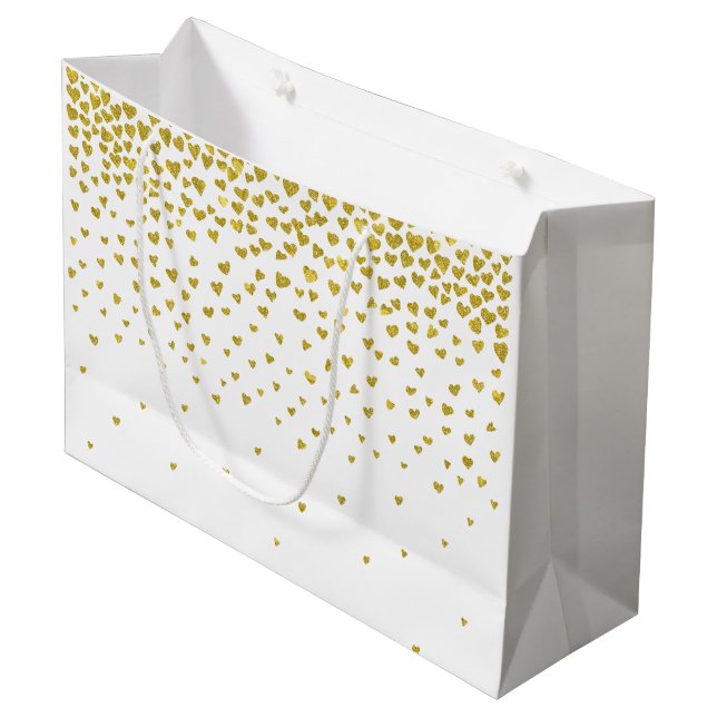 Gold Confetti Hearts Large Gift Bag (Front Angled)
