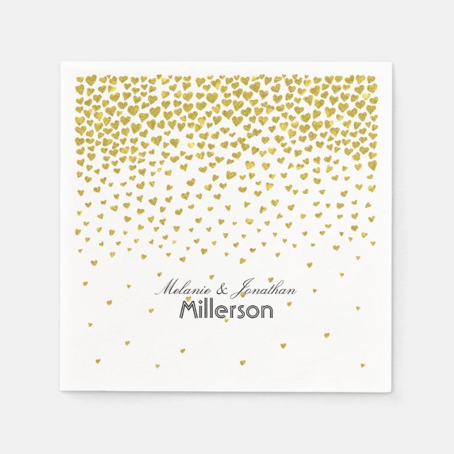 Gold Confetti Hearts Napkin (Front)