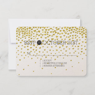 Gold Confetti Hearts RSVP Card