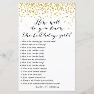 Gold Confetti How well do you know birthday girl