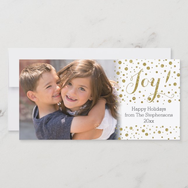 Gold Confetti Joy Holiday Photo Card (Front)