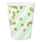 Gold Confetti Light Mint Green Stripes Cups