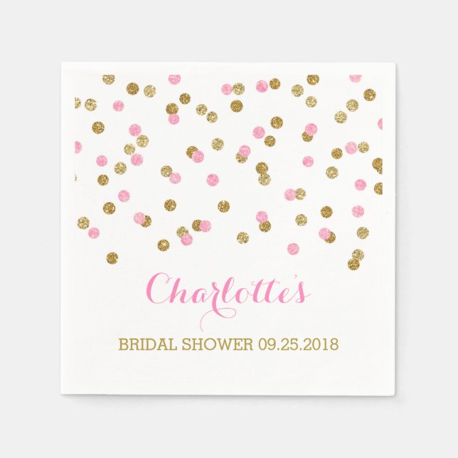 Gold Confetti Light Pink Bridal Shower Napkin (Front)