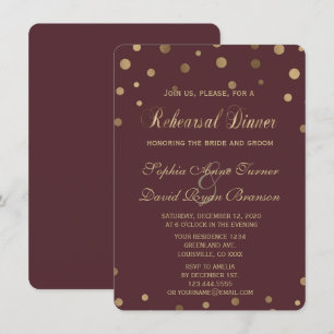 Gold Confetti Love Burgundy Rehearsal Dinner Invitation