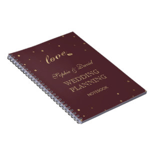 Gold Confetti Love Burgundy Wedding Planner Notebook
