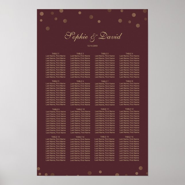 Gold Confetti Love Burgundy Wedding Poster (Front)