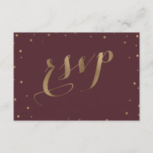 Gold Confetti Love Burgundy Wedding RSVP