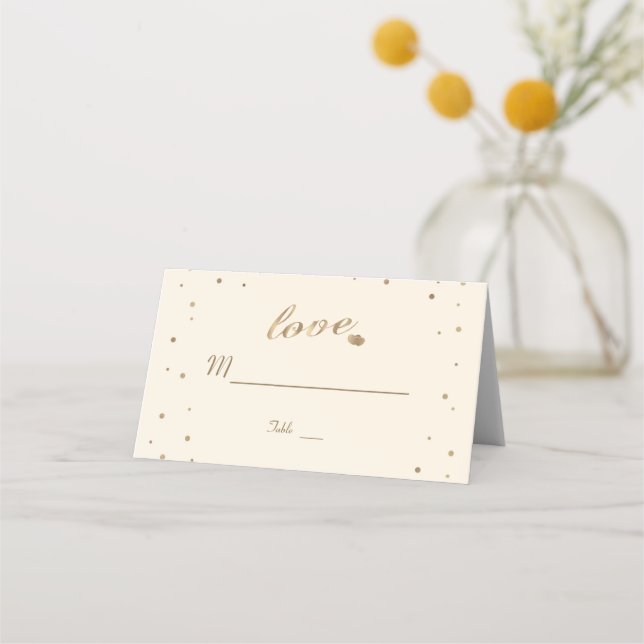Gold Confetti Love Champagne Wedding Table Number Place Card (Front)
