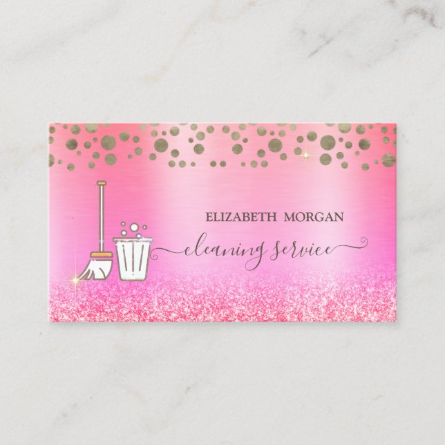 Gold Confetti Maid Cleaning Pink Glitter  Business Card (Front)