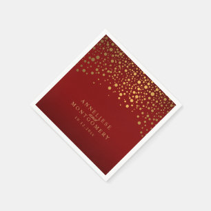 Gold Confetti Maroon Red Napkin