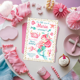 Gold confetti Mermaid Sea Birthday Invitation