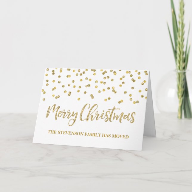 Gold Confetti Merry Christmas New Address Holiday Card (Front)