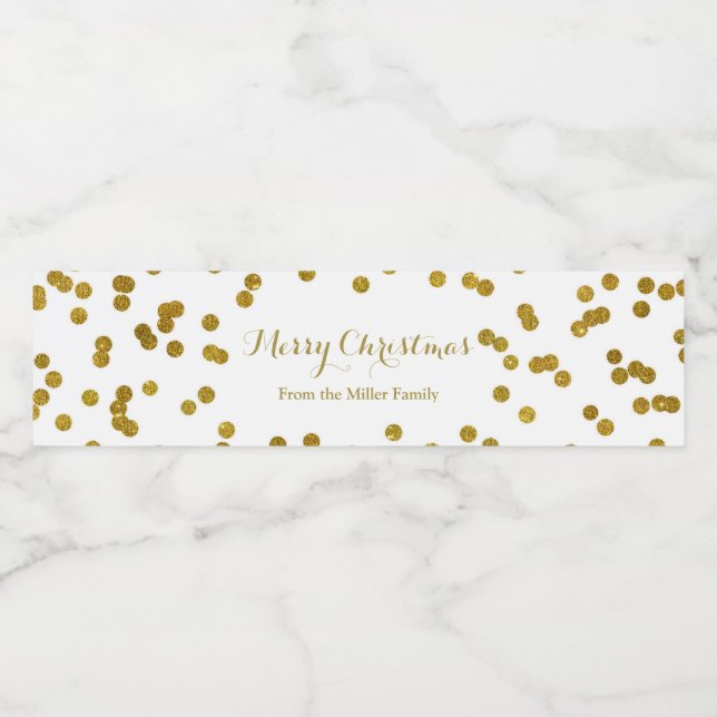 Gold Confetti Merry Christmas Water Bottle Label (Single Label)