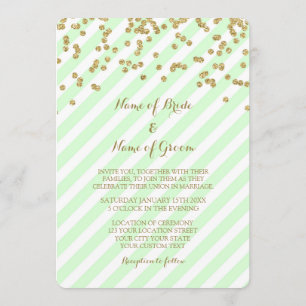 Gold Confetti Mint Stripes Wedding Invitations