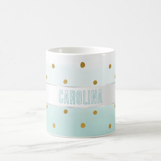 Gold Confetti Mint Watercolor Name Coffee Mug (Center)