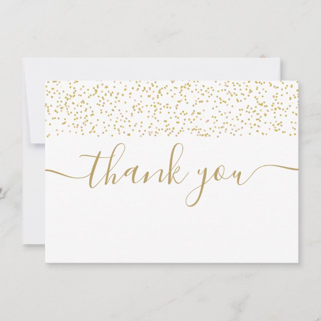 Gold Confetti Modern Elegant Script Thank You Card (Front)