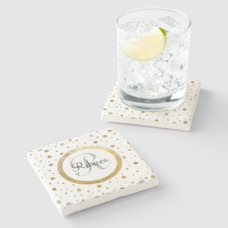 Gold Confetti Monogram Stone Coaster