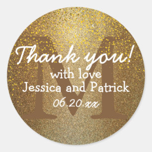 Gold Confetti Monogram Wedding Thank You Stickers
