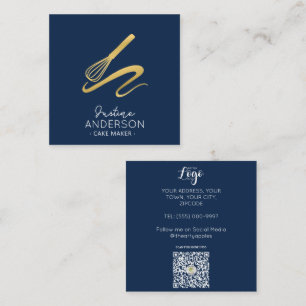 Gold Confetti Navy baking whisk Chef Square Business Card