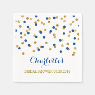 Gold Confetti Navy Blue Bridal Shower Napkin