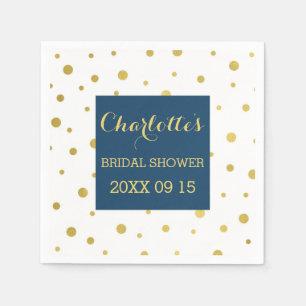Gold Confetti Navy Blue Bridal Shower Napkin