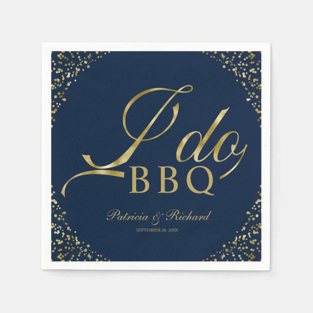 Gold Confetti Navy Blue I Do BBQ Engagement Party Napkin (Front)