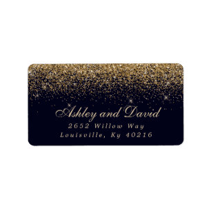 Gold Confetti Navy Blue Modern Address Label