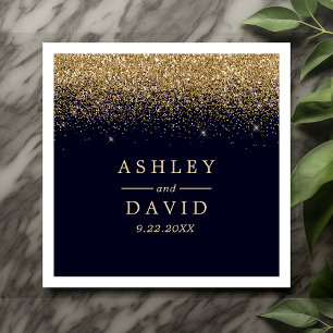 Gold Confetti Navy Blue Modern Wedding Napkin