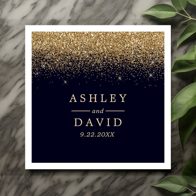 Gold Confetti Navy Blue Modern Wedding Napkin (Creator Uploaded)