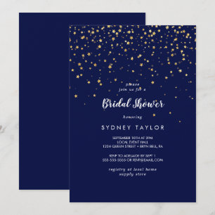 Gold Confetti Navy Bridal Shower Invitation