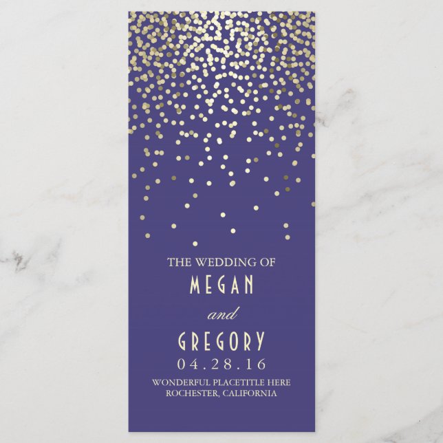 Gold Confetti Navy Elegant Glitter Wedding Program Programme (Front)