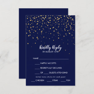 Gold Confetti   Navy Menu Choice Wedding RSVP Card
