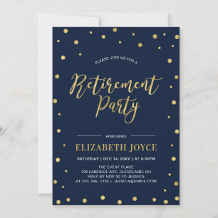 Gold Confetti & Navy Modern Retirement Party Invitation