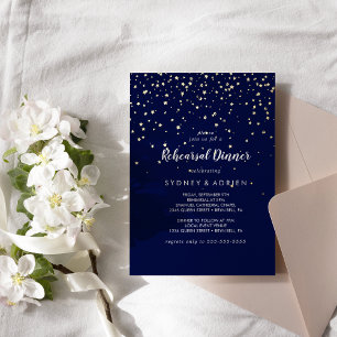 Gold Confetti Navy Rehearsal Dinner Gold