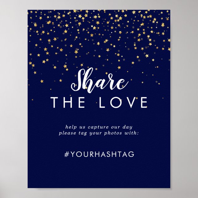 Gold Confetti | Navy Share the Love Sign (Front)