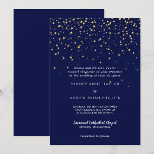 Gold Confetti   Navy Traditional Wedding Invitation