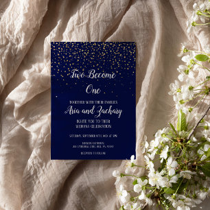 Gold Confetti Navy Two Become One Wedding Invitation