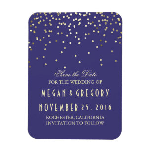 Gold Confetti Navy Vintage Save the Date Magnet