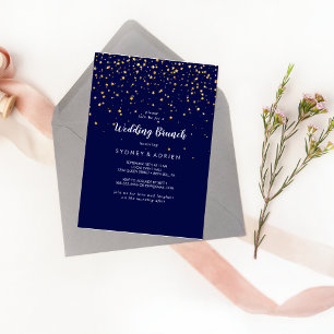 Gold Confetti   Navy Wedding Brunch Invitation