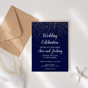 Gold Confetti Navy Wedding Celebration Invitation