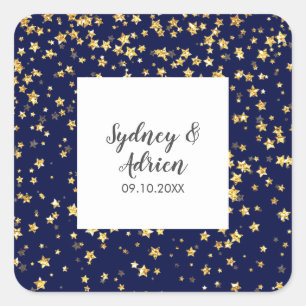 Gold Confetti Navy Wedding Envelope Seals