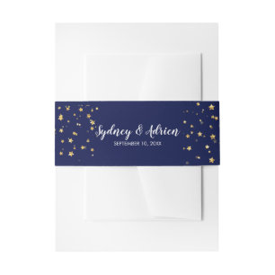 Gold Confetti   Navy Wedding Invitation Belly Band