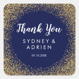 Gold Confetti   Navy Wedding Thank You Favour Square Sticker